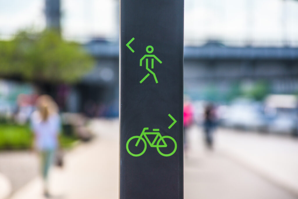 Bicycle and pedestrian lane sign